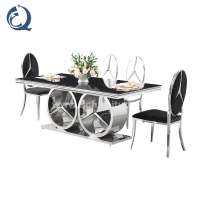 Modern living room furniture black glass dining table stable stainless steel base